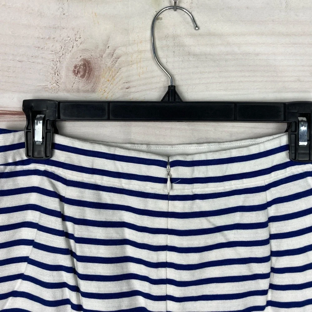 J‎ Crew Skirt Womens 4 Blue White Stripe Pencil Cotton Linen Knee Length Zipper